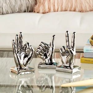 CosmoLiving by Cosmopolitan Metallic Hand Sculpture Table Decor 3-piece Set